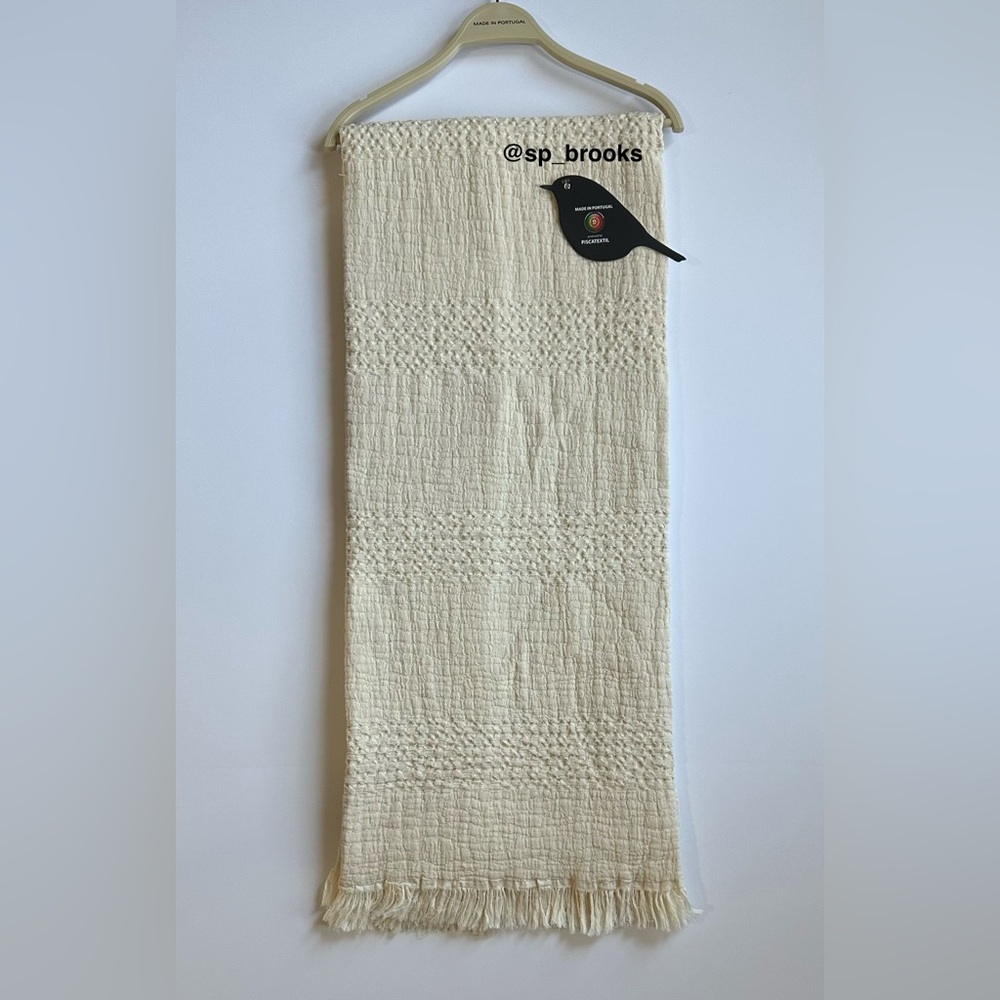 🎁Piscatextil Throw Blanket - 100% Cotton Textured Oatmeal - Reverse Waffle Bands